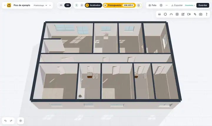 El piso de ejemplo en 3D girando con el ratón.